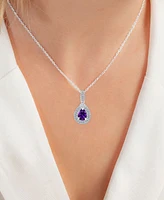 Amethyst (5/8 ct. t.w.) & Lab-Grown White Sapphire (1/2 Teardrop Halo Birthstone Pendant Necklace Sterling Silver, 16" + 2" extender (Als