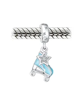 Bling Jewelry Sport Roller Rink Star Dangling Blue Roller Skates Bead Fits European Charm Bracelet Enamel Sterling Silver