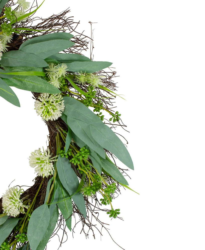 Northlight Olive Leaf and Floral Twig Spring Wreath, 23"