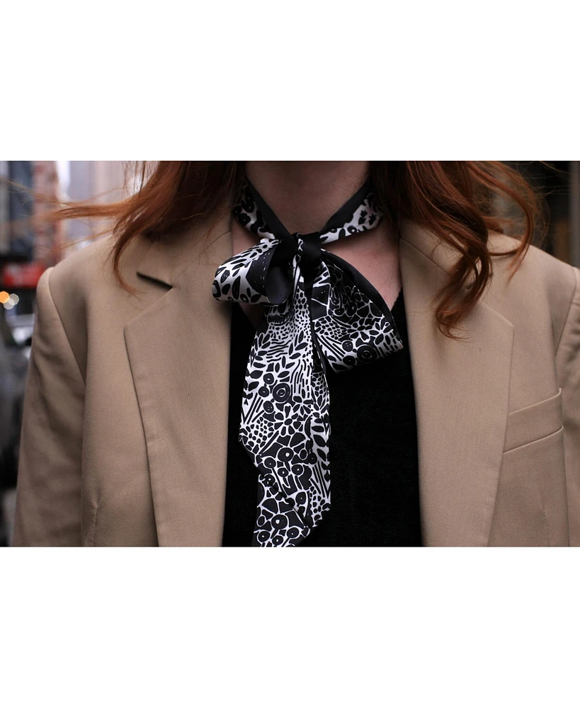 Jessie Zhao New York Silk Skinny Scarf Of Black Garden
