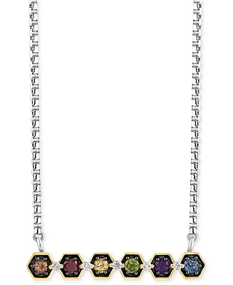Marvel Wonder Fine Jewelry Multi-Gemstone (1/2 ct. t.w.) & Diamond (1/20 ct. t.w.) Infinity Stone Avengers Bar 17-1/4" Pendant Necklace in Sterling Si