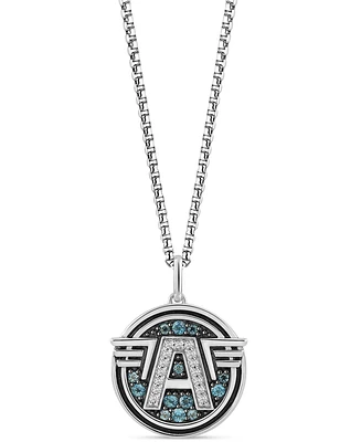 Marvel Wonder Fine Jewelry Swiss Blue Topaz (3/8 ct. t.w.) & Diamond (1/10 ct. t.w.) Captain America Logo 18" Pendant Necklace in Sterling Silver