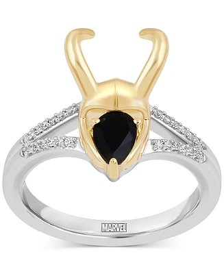 Marvel Wonder Fine Jewelry Onyx & Diamond (1/20 ct. t.w.) Loki Ring Sterling Silver Gold-Plate