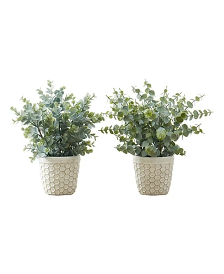 Monarch Specialties 13" Indoor Artificial Eucalyptus Grass Plants with Decorative White Pots, Set Of 2