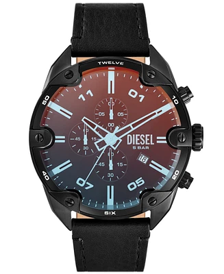 Diesel Men's Spiked Chronograph Black Leather Watch 49mm