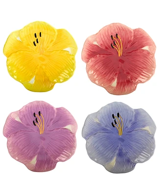 Certified International Hummingbirds Set of 4 3-d Floral Dessert Plates, 4 Asst