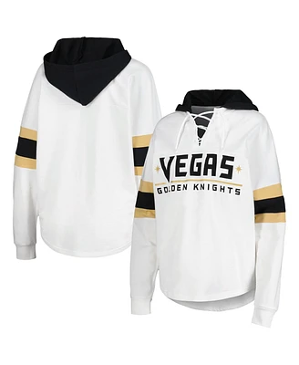 Women's G-iii 4Her by Carl Banks White, Black Vegas Golden Knights Goal Zone Long Sleeve Lace-Up Hoodie T-shirt