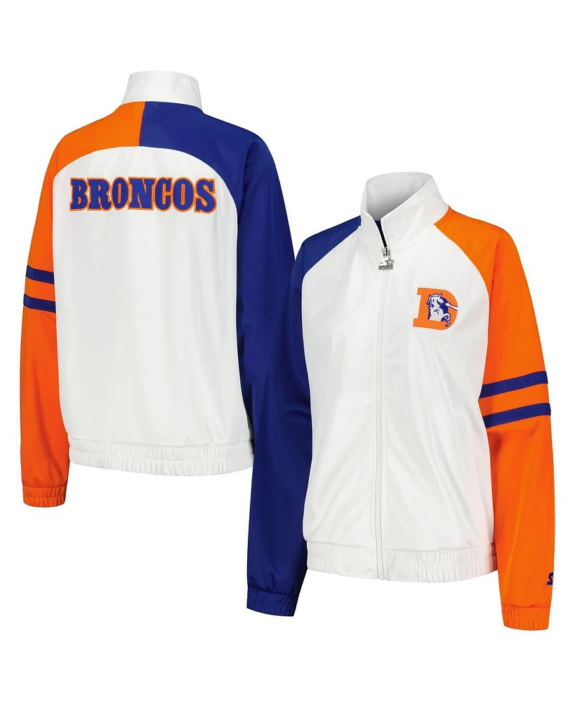 Women's Starter White Denver Broncos Curve Ball Raglan Full-Zip Track Jacket