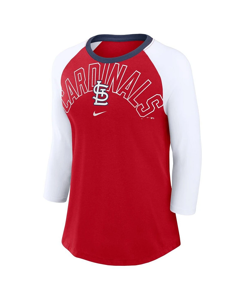 Women's Nike Red, White St. Louis Cardinals Knockout Arch 3/4-Sleeve Raglan Tri-Blend T-shirt