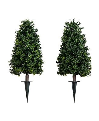 Nearly Natural 2.5ft. Uv Resistant Artificial Boxwood Plant with Integrated Ground Stake Indoor/Outdoor - Set of 2