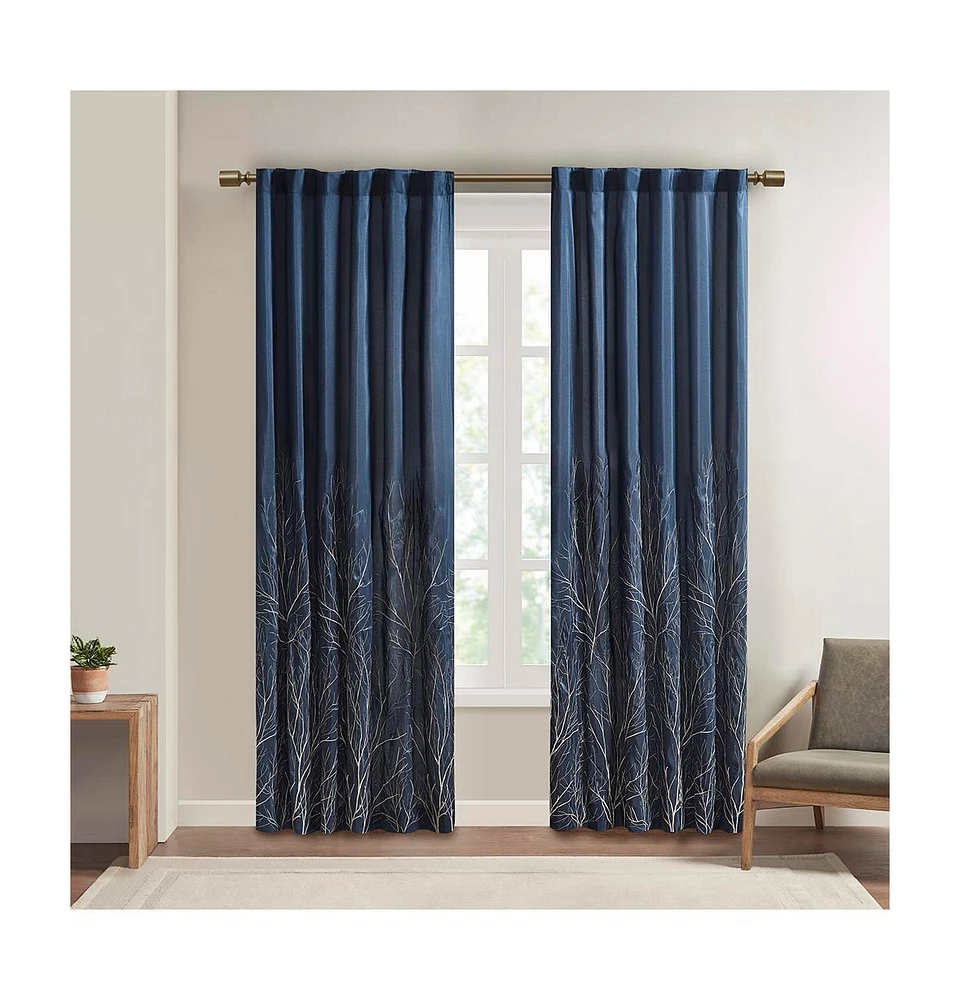 Madison Park Andora Botanical Embroidered Curtain Panel, Single with Privacy Lining for Bedroom and Living Room, 84 inch length