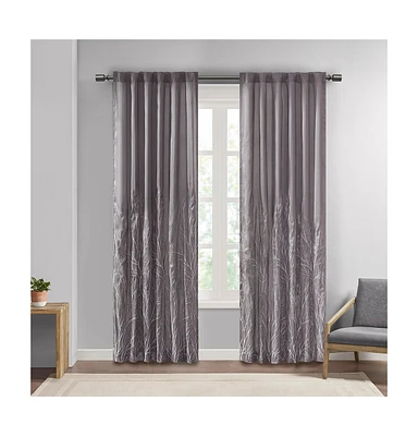 Madison Park Andora Botanical Embroidered Curtain Panel, Single with Privacy Lining for Bedroom and Living Room, 84 inch length