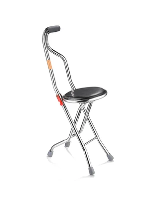 Medical Folding Walking Stick Seat Four Legged Portable Travel Hiking Cane Chair Stool