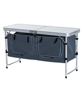 48" Outdoor Portable Aluminum Camping Picnic Folding Table w/ Storage Organizer