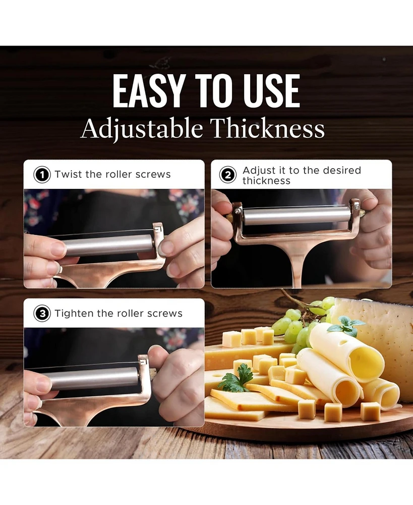 Stainless Steel Wire Cheese Slicer - Adjustable Hand Held Cutter with 2 Extra Wires