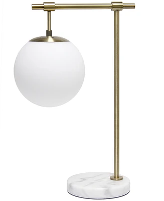 Lalia Home Studio Loft 21" White Globe Shade Table Desk Lamp With Marble Base and Antique Brass Arm