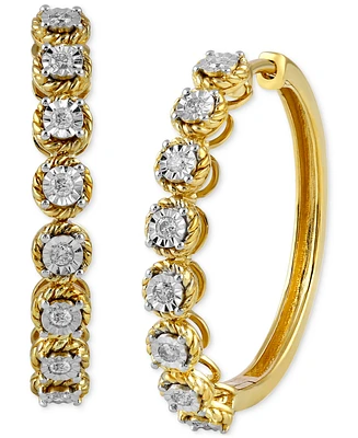 Diamond Rope-Frame Medium Hoop Earrings (1/4 ct. t.w.) in Sterling Silver or Gold-Plated Sterling Silver