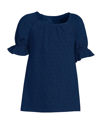 Lands' End Girls Short Sleeve Eyelet Ruffle Top