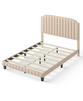 Heavy Duty Upholstered Bed Frame with Rivet Headboard