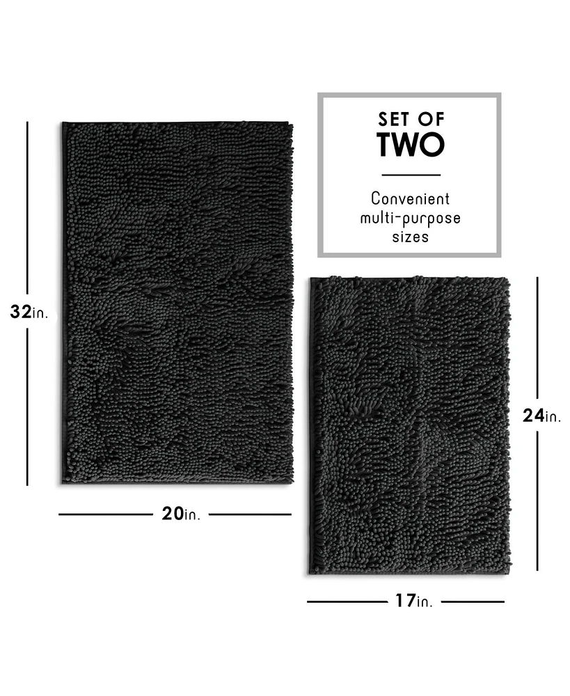 2 Piece Ultra Soft Non-Slip Chenille Bath Rug Set - Quick Dry, Machine Washable 17”x24” & 20"x32"