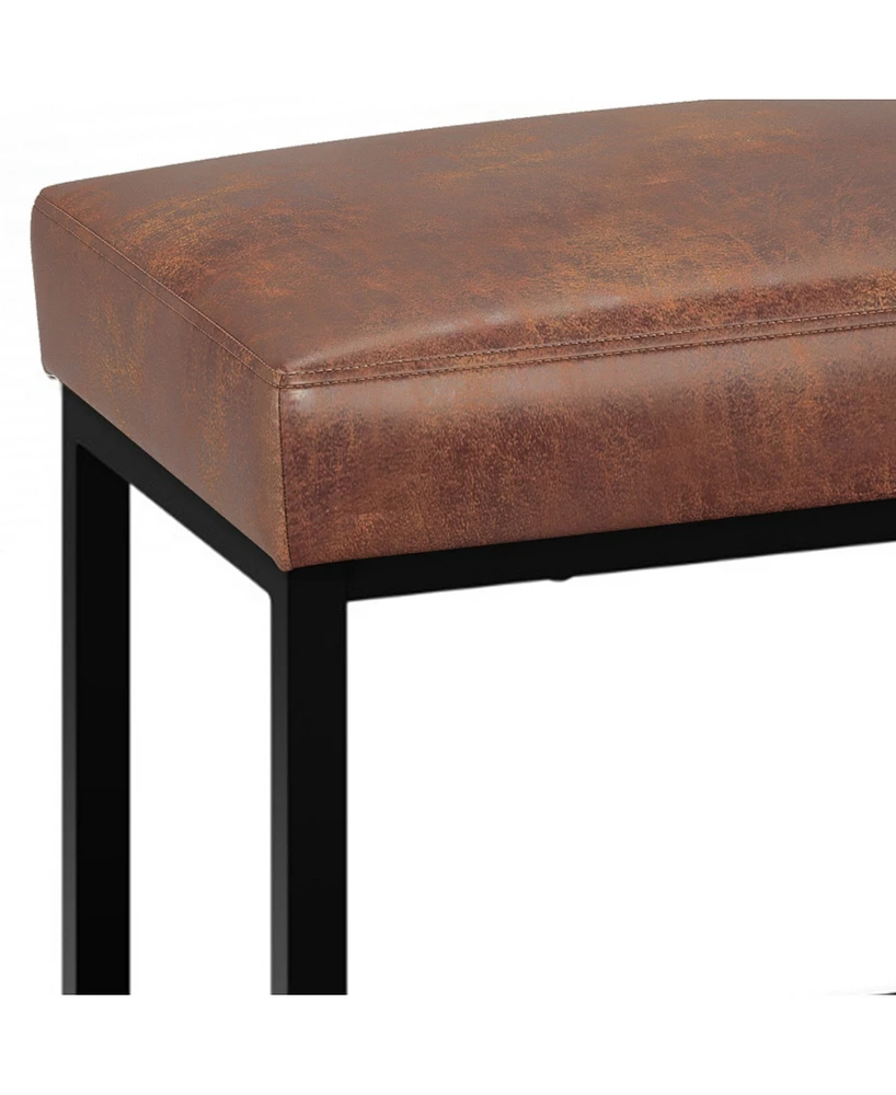 Simpli Home Reynolds Ottoman Bench in Distressed Saddle Brown Pu Leather