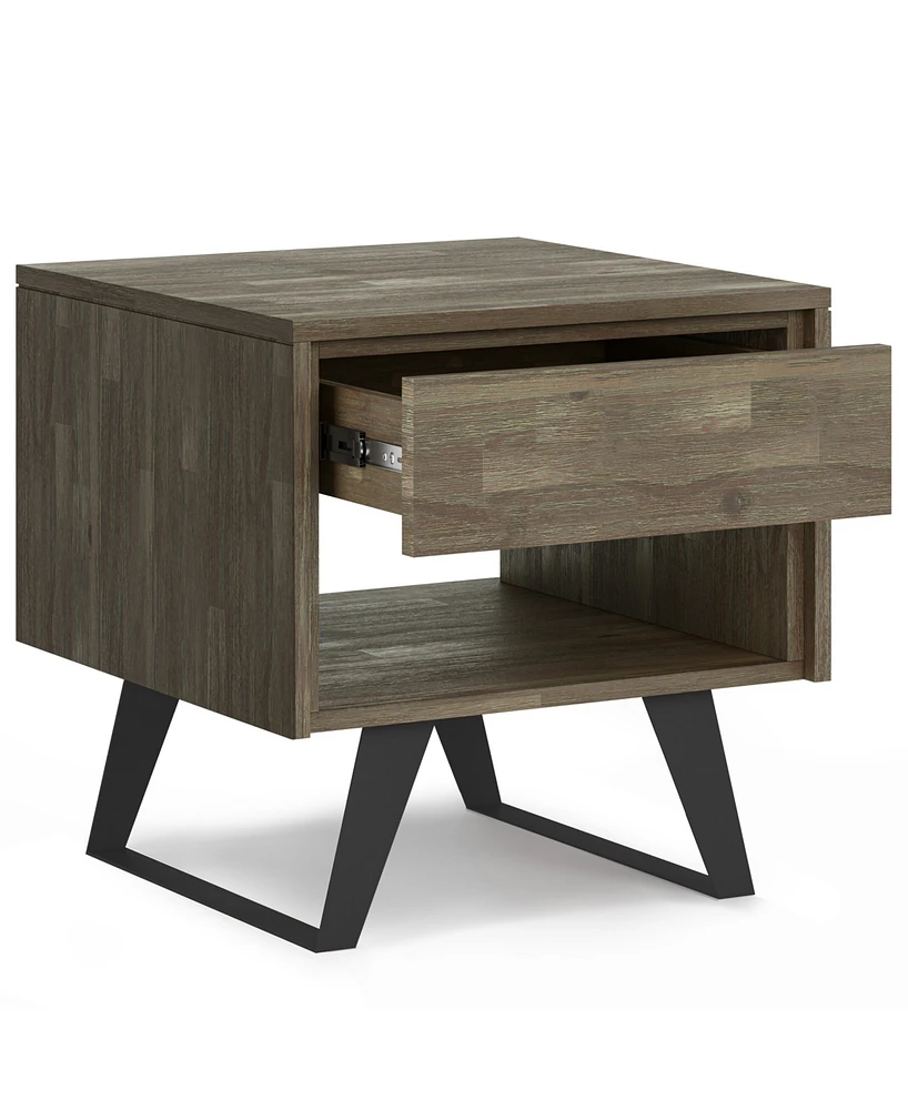 Simpli Home Lowry Solid Acacia Wood End Table in Distressed Grey