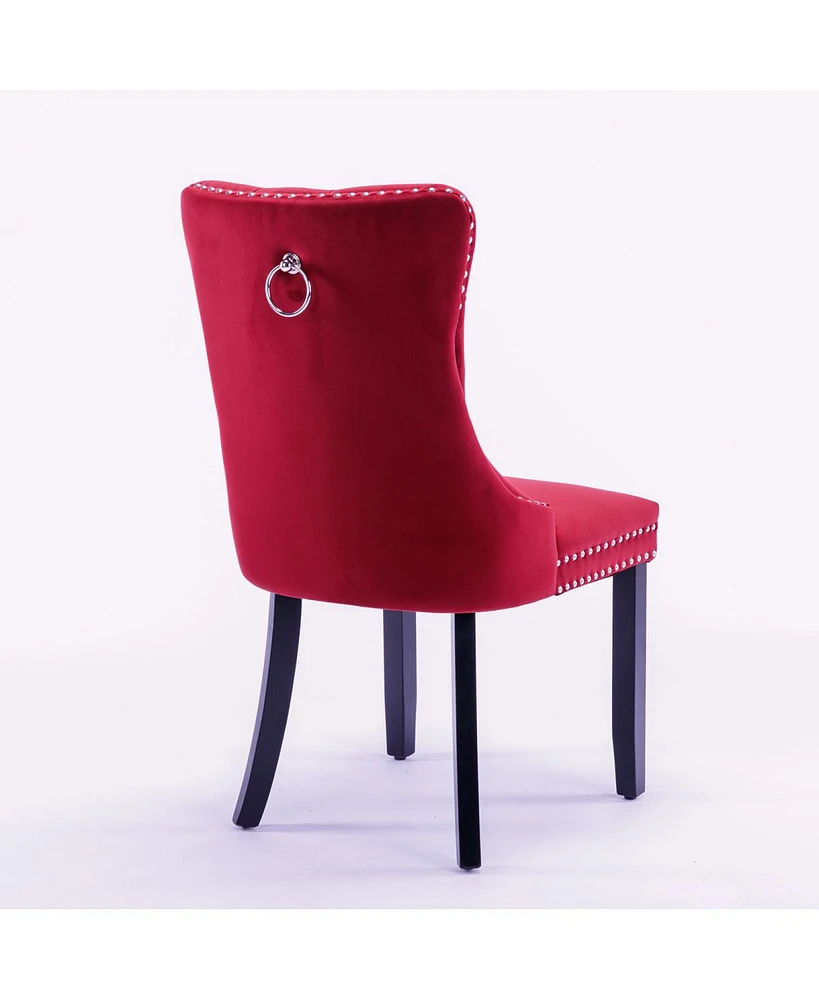 Classic Velvet Dining Chairs, High-end Tufted Solid Wood Contemporary Velvet Upholstered Dining Chair with Wood Legs Nailhead, Set Of 2,Burgundy, Wine