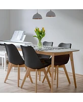 Set of 4 Dining Chairs Mid-Century Modern Shell Pu Seat with Wooden Legs