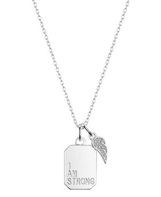 Unwritten Cubic Zirconia Wing "I Am Strong" Pendant Necklace
