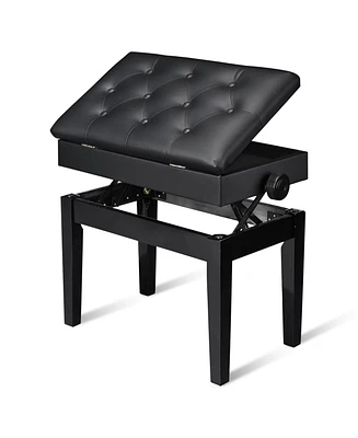 Piano Bench Pu Leather Storage Adjustable Height Padded Seat Keyboard Black