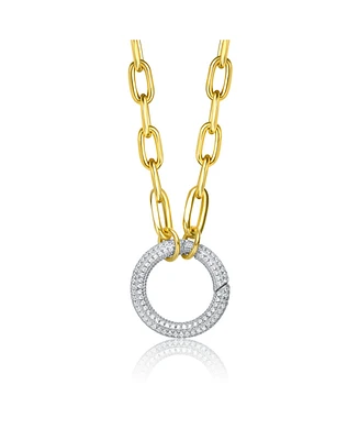 14K Yellow Trendy Gold-plated Chain with Cubic Zirconia Dazzling Circle Pendant in Sterling Silver.