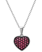 Lab Grown Ruby Heart Cluster 18" Pendant Necklace (7/8 ct. t.w.) in Sterling Silver