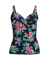 Lands' End Women's Long Torso V-Neck Wrap Underwire Tankini Swimsuit Top