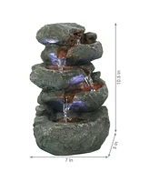 Indoor Home Decorative Relaxing Stacked Rocks Tabletop Water Fountain with Led Lights - 10"