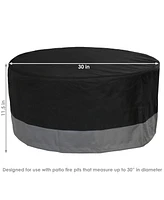 Heavy Duty Round Outdoor Fire Pit Cover with Drawstring - 300D Polyester Material - Black/Gray - 30-Inch x 12-Inch