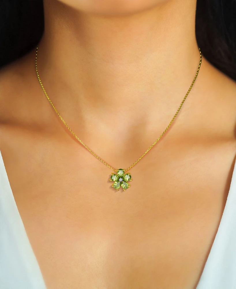 Peridot (3-1/2 ct. t.w.) & Diamond Accent Flower 18" Pendant Necklace in 14k Gold-Plated Sterling Silver