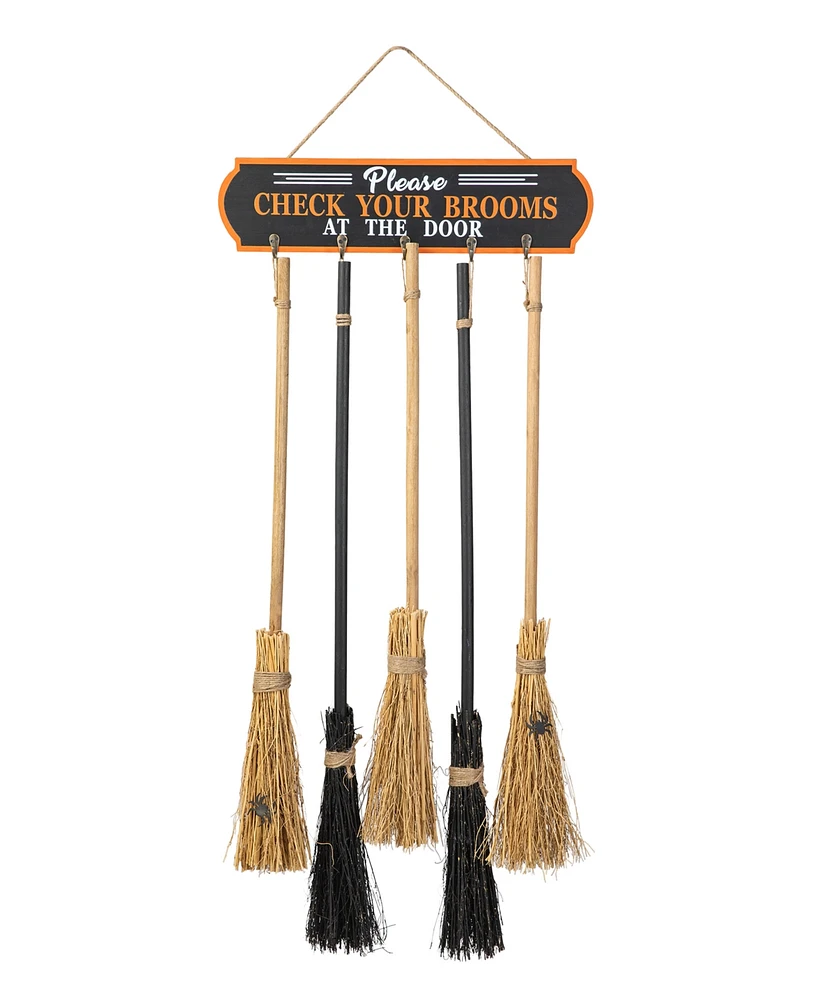 Glitzhome 42"H Halloween Wooden Brooms Parking Porch Decor