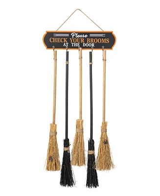 Glitzhome 42"H Halloween Wooden Brooms Parking Porch Decor