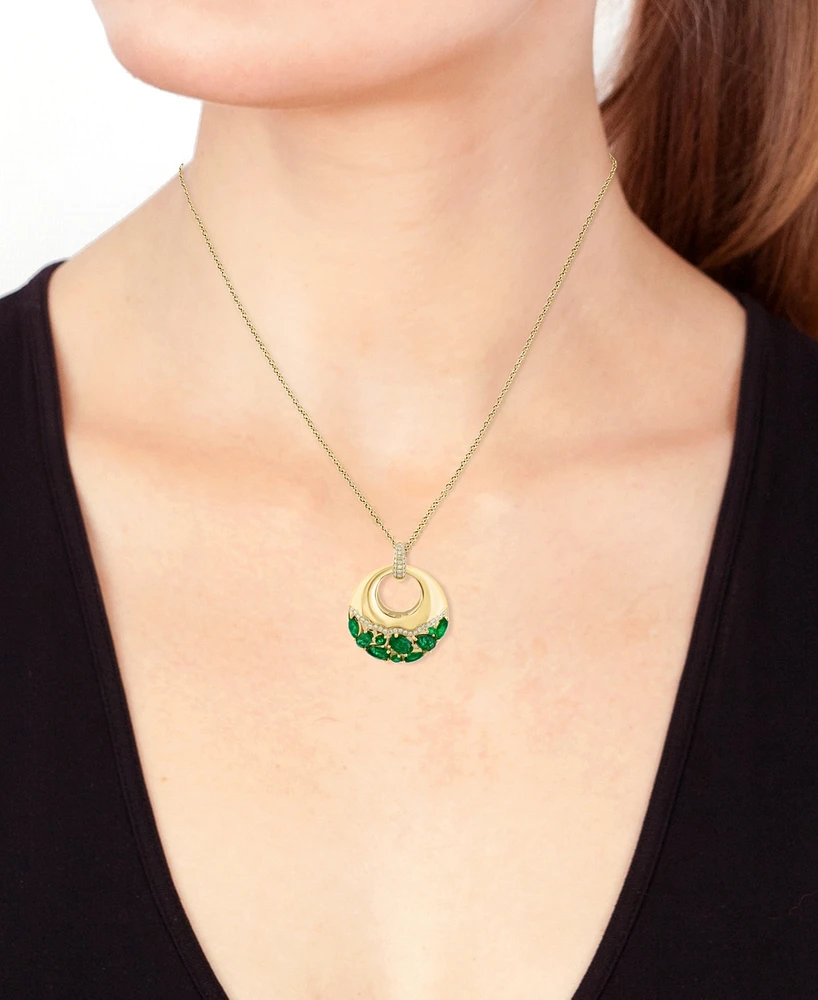Effy Emerald (1-7/8ct. t.w.) & Diamond (1/6 ct. t.w.) Cluster Polished Circle 18" Pendant Necklace in 14k Gold