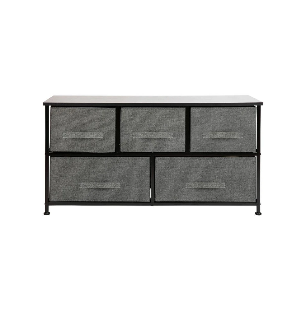 5 Drawer Storage Chest With Wood Top & Dark Fabric Pull Drawers