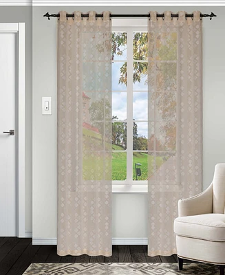 Superior Transitional Argyle Sheer Modern 2-Piece Curtain Set Wrinkle resistant with Grommet Header Top, 52" X 63"