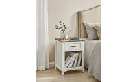 Farmhouse Nightstand with Drawer, Shelf, and Charging Station, Set of Bedside Tables