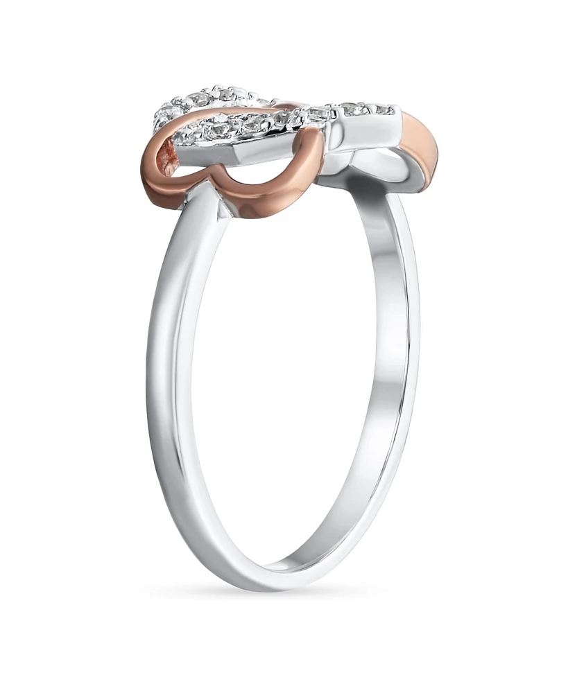 Bling Jewelry Two Tone Pave Cz Accent Cubic Zirconia Crossover Intertwined Infinity Heart Promise Ring Rose Gold Plated Sterling Silver