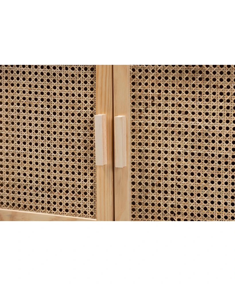 Baxton Studio Maclean Mid-Century Modern Rattan and Natural Brown Finished Wood 2-Door Sideboard Buffet