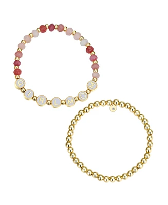 Unwritten Multi Pink Quartz Girl Mom Stone and Beaded Stretch Bracelet Set