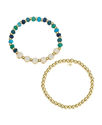 Unwritten Multi Blue Quartz Dog Mom Stone and Beaded Stretch Bracelet Set