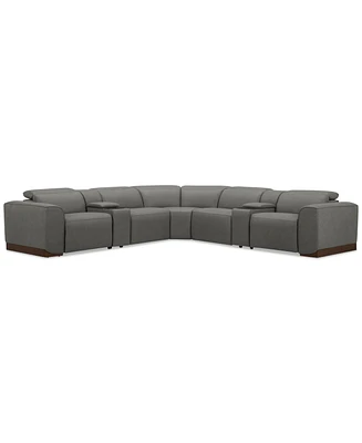Lovro 7-Pc. Leather Sectional with 3 Power Motion Chairs & 2 Consoles, Created for Macy's