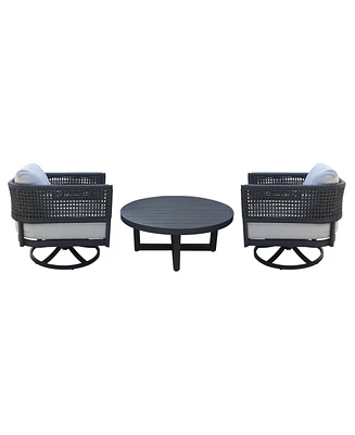 International Concepts Outdoor 3 Piece Woven Abaca Rope Patio Furniture Set Including the Sofa, Coffee Table, and Swivel Rocking Chair