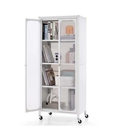 Storage Cabinet with Wheels & 2 Translucent Doors Adjustable Shelves Sideboard