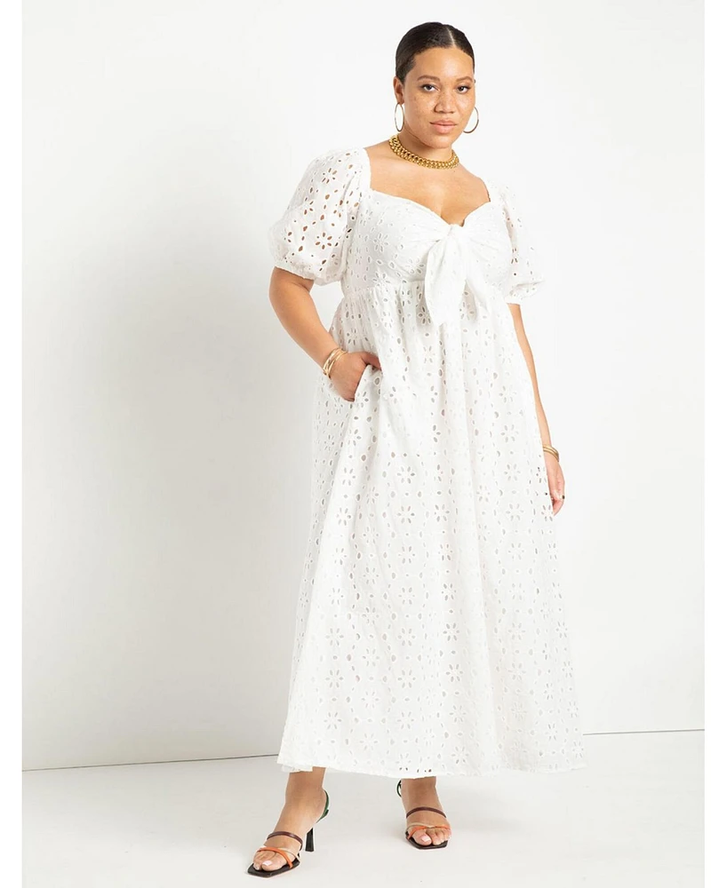 Eloquii Women's Plus Eyelet Tie Front Maxi Dress